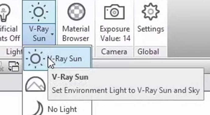 Menu de iluminação VRAY para Revit