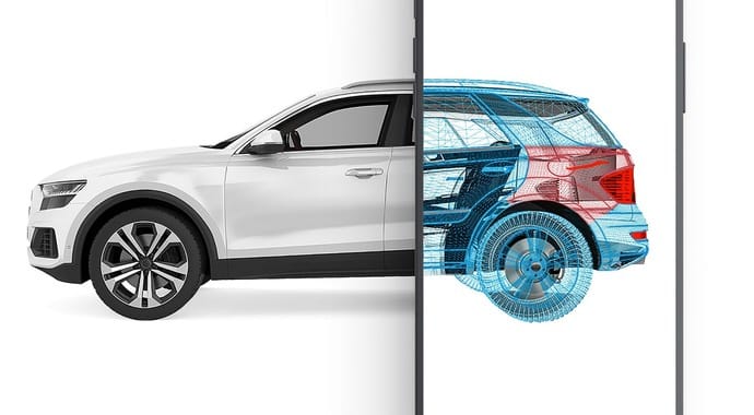 A white car x-rayed by an iPhone